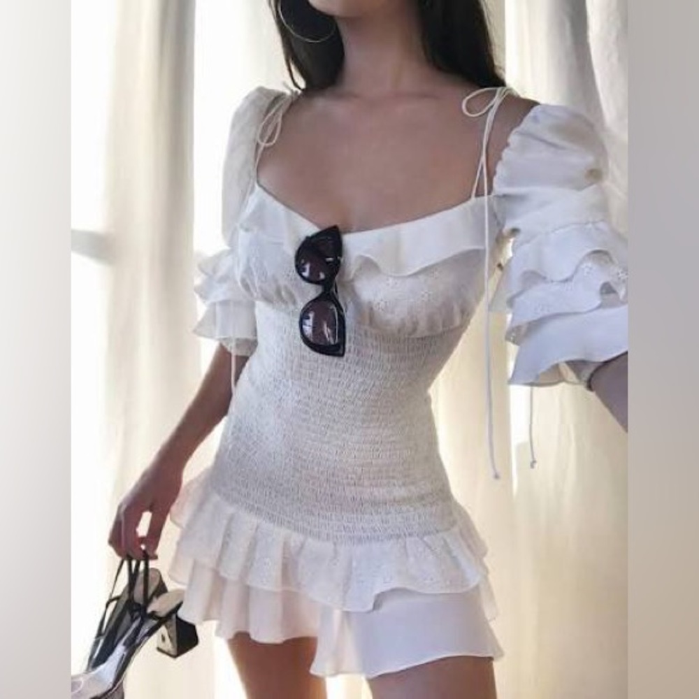 For Love And Lemons White Ruffle Bora Bora Mini Dress size S - Picture 7 of 7